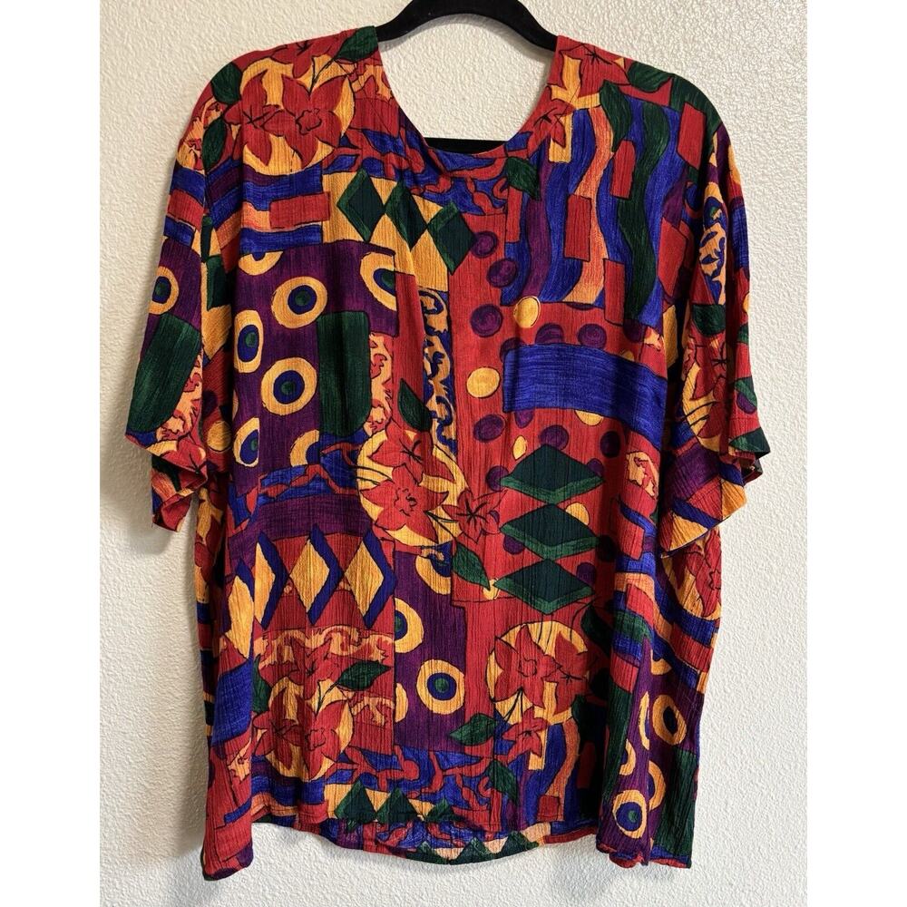 Vintage Modiano Button Up Blouse Plus Size 24W Art To Wear Teacher Made In USA